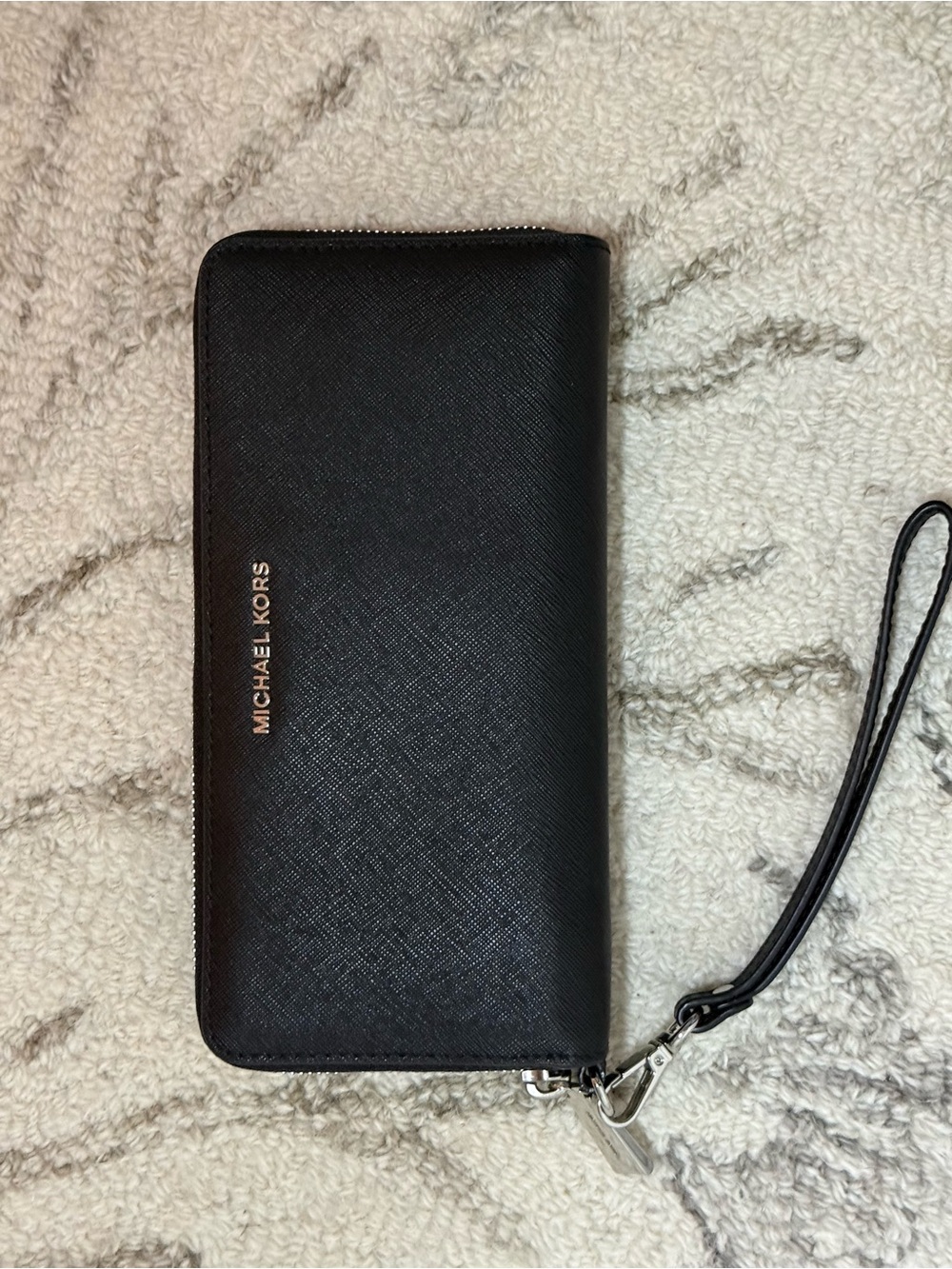 Michael Kors Black Saffiano Zip-Around Wallet Wristlet